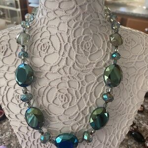 2 Pc Green Crystals & Sterling Silver .925 Necklace & Earrings Set